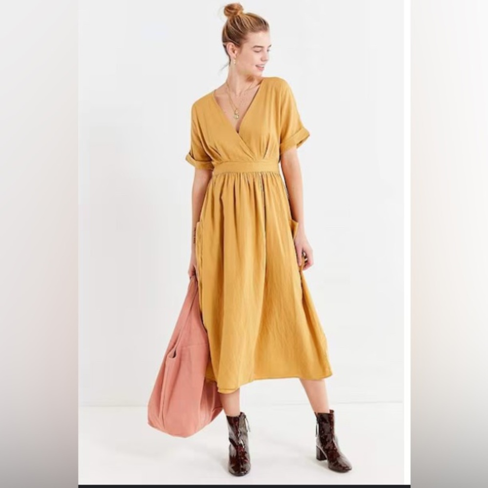 Urban Outfitters Gabrielle Mustard Midi wrap Dress